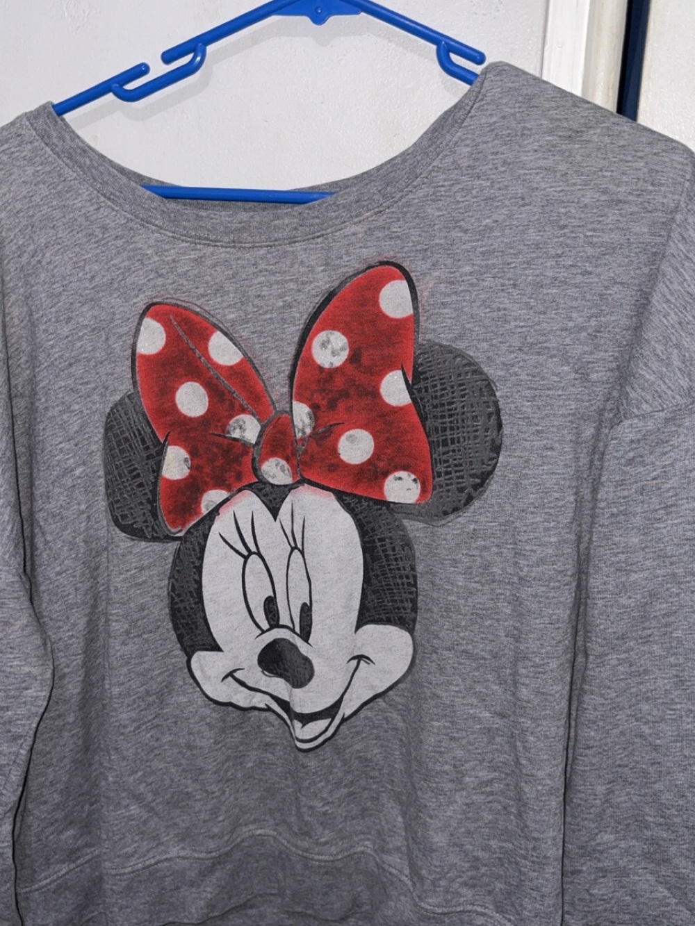 Junior Minnie Mouse Gray Sweatshirt with Red Bow